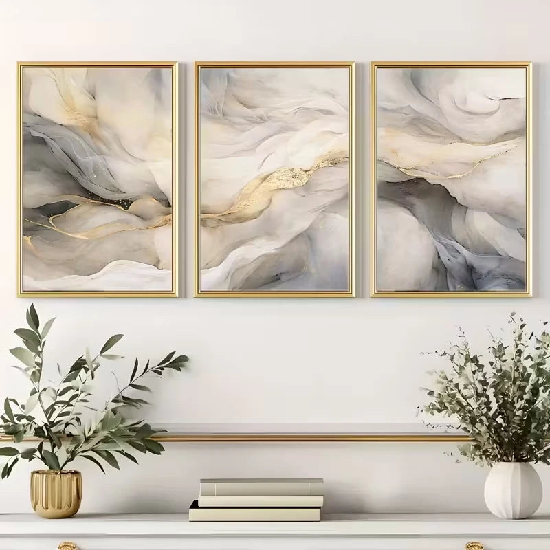 Set of 3Pcs Modern Flowing Sandscape Minimalist Abstract Wall Art Fine Art Canvas Prints Pictures For Modern Apartment Living Room Bedroom Art Decor