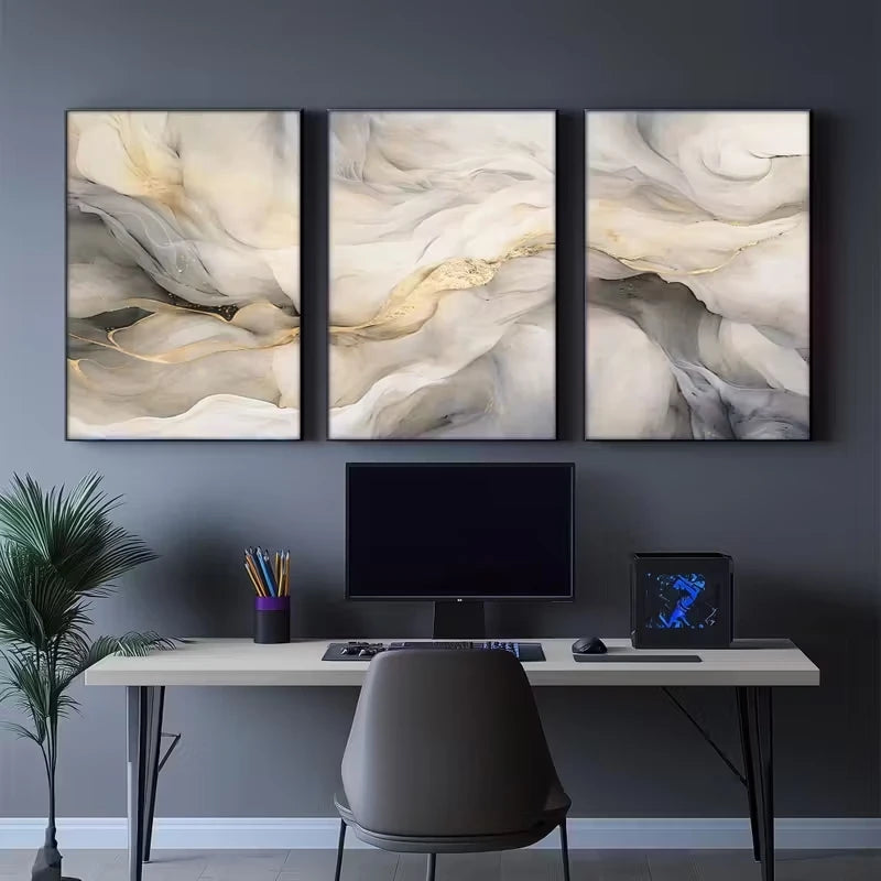 Set of 3Pcs Modern Flowing Sandscape Minimalist Abstract Wall Art Fine Art Canvas Prints Pictures For Modern Apartment Living Room Bedroom Art Decor