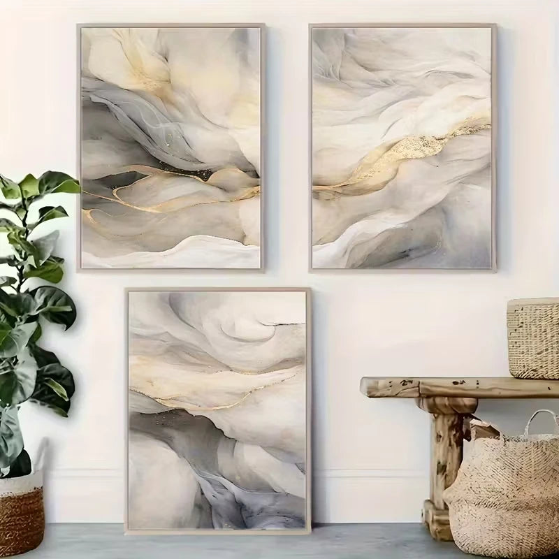 Set of 3Pcs Modern Flowing Sandscape Minimalist Abstract Wall Art Fine Art Canvas Prints Pictures For Modern Apartment Living Room Bedroom Art Decor
