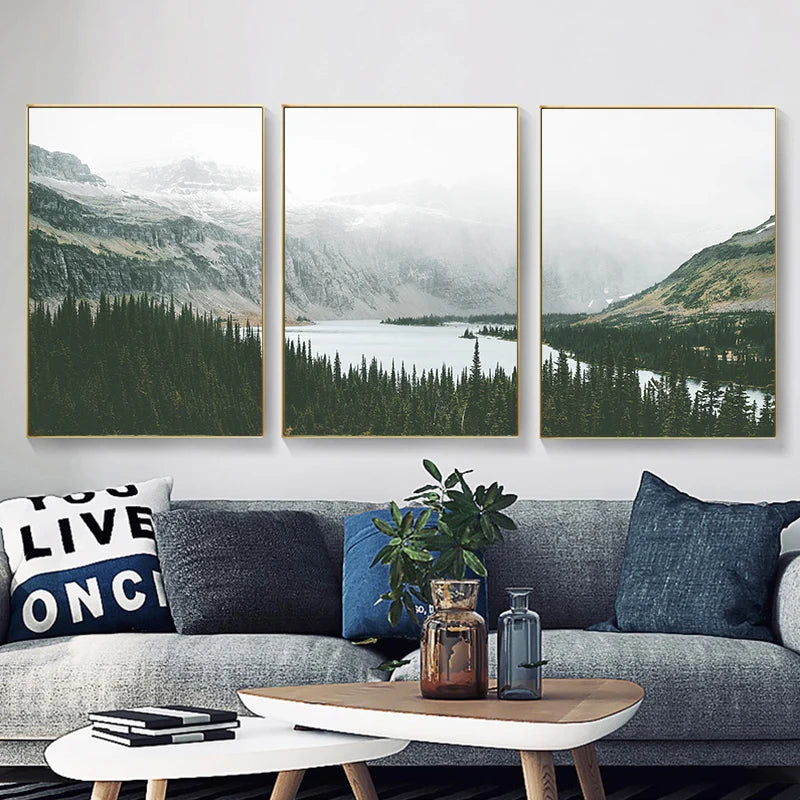 Set of 3Pcs Mountain Lake Wilderness Wall Art Fine Art Cnavas Prints Natural Landscape Pictures Of Calm For Living Room Dining Room Home Office Decor 2025