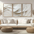 Set of 3Pcs Neutral Beige Abstract Wall Art Fine Art Canvas Prints Soft White Wave Minimalist Wall Art for Contemporary Home Décor