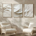 Set of 3Pcs Neutral Beige Abstract Wall Art Fine Art Canvas Prints Soft White Wave Minimalist Wall Art for Contemporary Home Décor