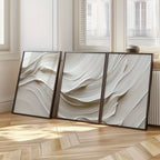 Set of 3Pcs Neutral Beige Abstract Wall Art Fine Art Canvas Prints Soft White Wave Minimalist Wall Art for Contemporary Home Décor