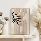 Set of 3Pcs Neutral Boho Botanical Wall Art Fine Art Canvas Prints Prints – Mid-Century Style Modern Geometric Leaves Artworks For Living Room in Brown & Black