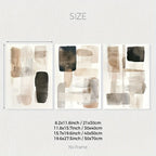 Abstract art prints with size measurements on a white background