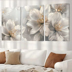 Set of 3Pcs Neutral Tones White Floral Abstract Wall Art Fine Art Canvas Prints Modern Botanical Pictures For Living Room Simple Bedroom Art Decor