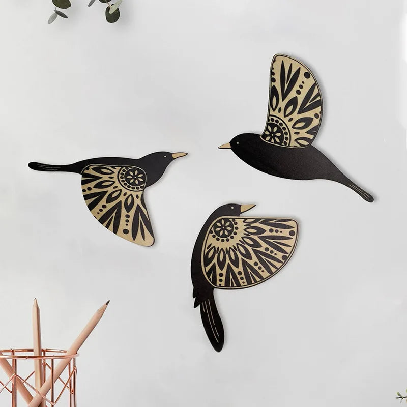 Set of 3Pcs Nordic Vintage Wooden Blackbirds Wall Decoration For Living Room Dining Room Bedroom Scandinavian Style Home Decor
