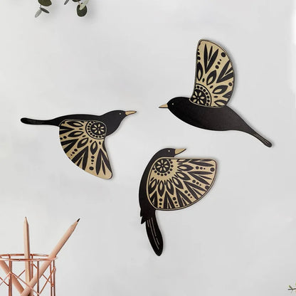 Set of 3Pcs Nordic Vintage Wooden Blackbirds Wall Decoration For Living Room Dining Room Bedroom Scandinavian Style Home Decor