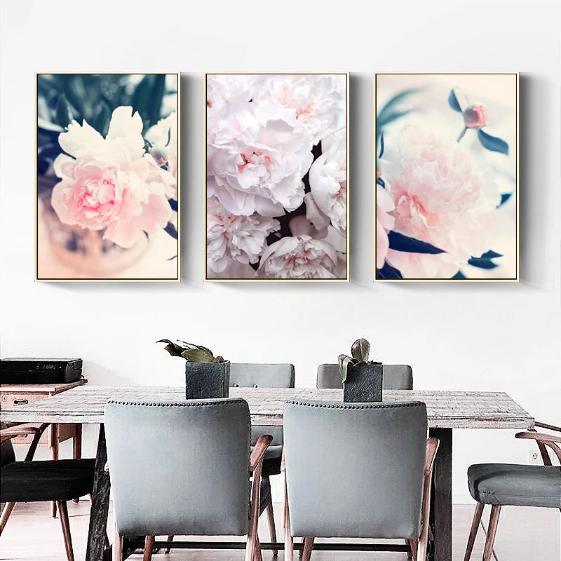 Set of 3Pcs Pink Peony Floral Wall Art Fine Art Canvas Prints Modern Botany Pictures For Living Room Bedroom Boutique Salon Art Decor 2025