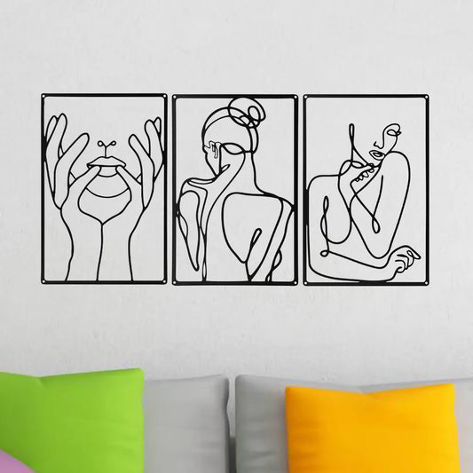 Set of 3Pcs Portraits Of A Lady Black Metal Wall Art 3d Iron Crafted Decorative Wall Plaques For Bedroom Living Room Boutique Salon Art Decor