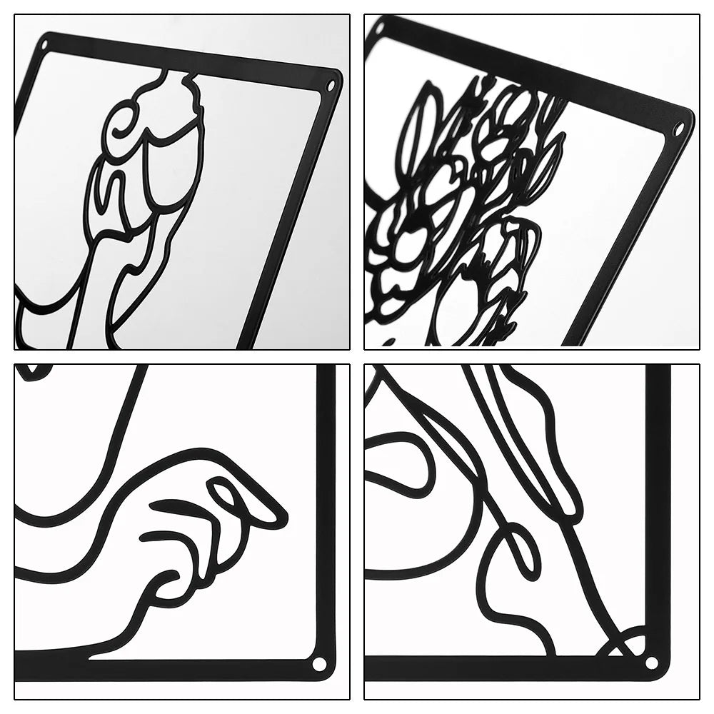 Set of 3Pcs Portraits Of A Lady Black Metal Wall Art 3d Iron Crafted Decorative Wall Plaques For Bedroom Living Room Boutique Salon Art Decor