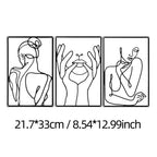 Set of 3Pcs Portraits Of A Lady Black Metal Wall Art 3d Iron Crafted Decorative Wall Plaques For Bedroom Living Room Boutique Salon Art Decor