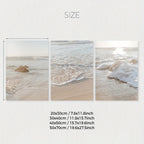 Three beach scenes with varying sizes displayed on a white background