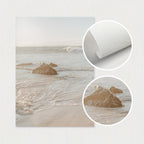 Beach scene with rocks and waves, showing texture details.