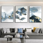 Set of 3Pcs Shades Of Blue Liquid Golden Marble Botanic Wall Art Fine Art Canvas Prints Modern Abstract Pictures For Living Room Nordic Bedroom Art Decor