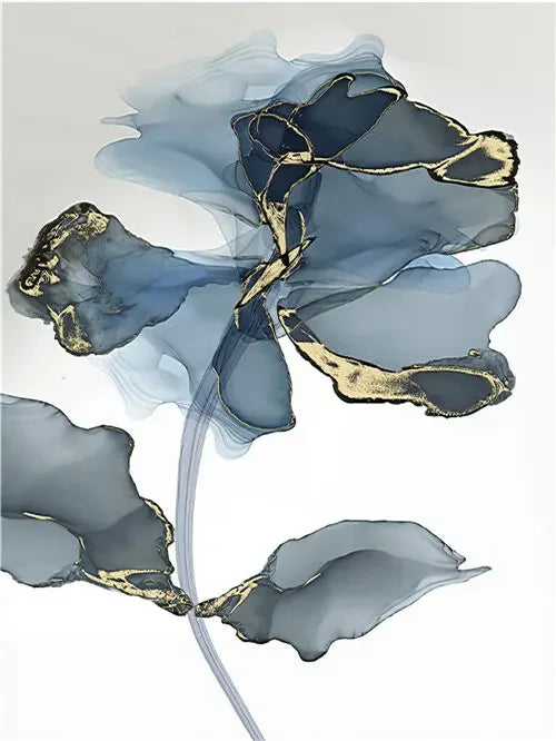 Set of 3Pcs Shades Of Blue Liquid Golden Marble Botanic Wall Art Fine Art Canvas Prints Modern Abstract Pictures For Living Room Nordic Bedroom Art Decor