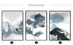 Set of 3Pcs Shades Of Blue Liquid Golden Marble Botanic Wall Art Fine Art Canvas Prints Modern Abstract Pictures For Living Room Nordic Bedroom Art Decor