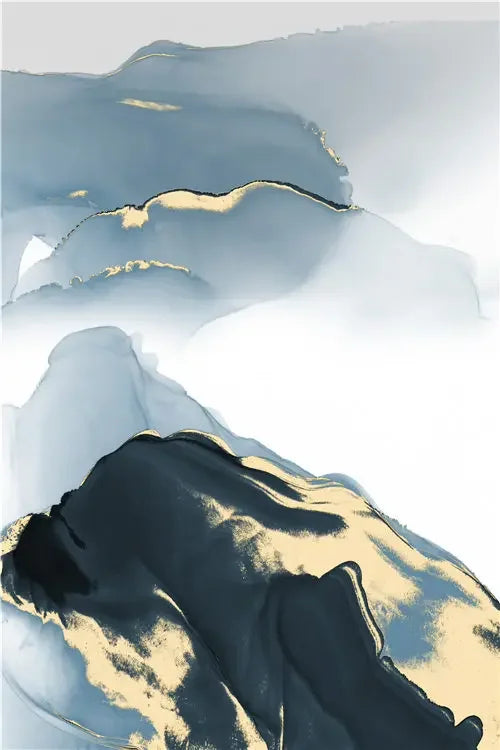 Set of 3Pcs Shades Of Blue Liquid Golden Marble Botanic Wall Art Fine Art Canvas Prints Modern Abstract Pictures For Living Room Nordic Bedroom Art Decor