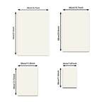 Dimensions of four white rectangular panels with measurements in centimeters and inches.