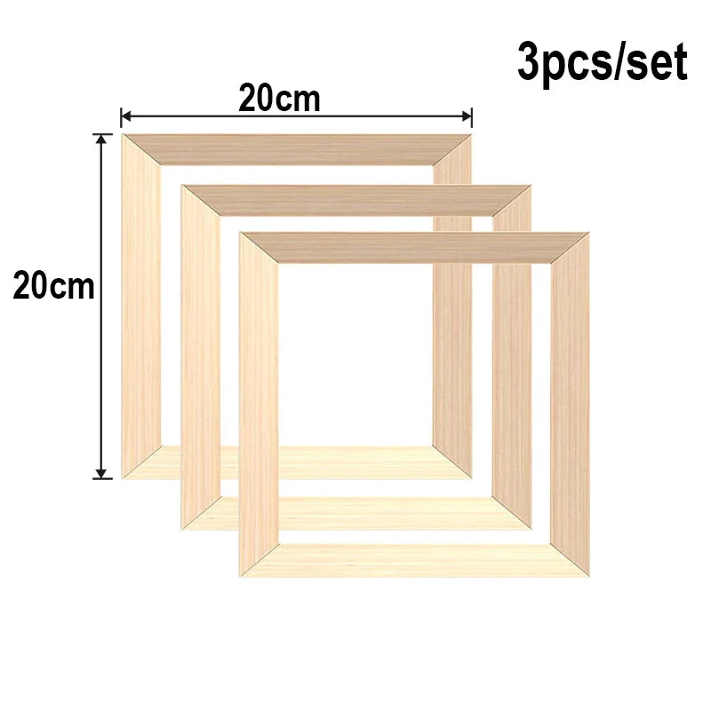 Set of 3Pcs Simple Wooden Frames For 20x20cm Canvas Prints, Ready Made Solid Wood Frames For Smaller Sized Prints 2025 0067