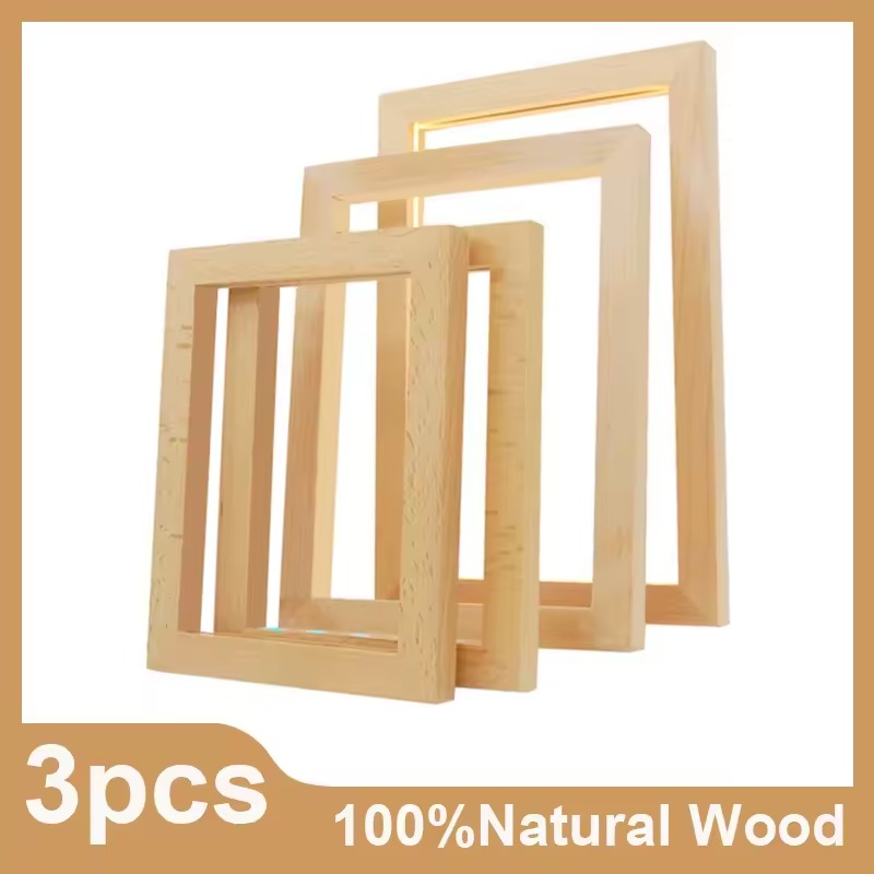 Set of 3Pcs Simple Wooden Frames For 15x20 20x25 21x30 30x40cm Canvas Prints, Ready Made Solid Wood Frames For Smaller Sized Prints