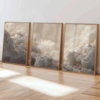 Set of 3Pcs Soft Neutral Cloudscape Canvas Print Set – Minimalist Atmospheric Sky Wall Art for Modern Living Room, Bedroom Home Décor