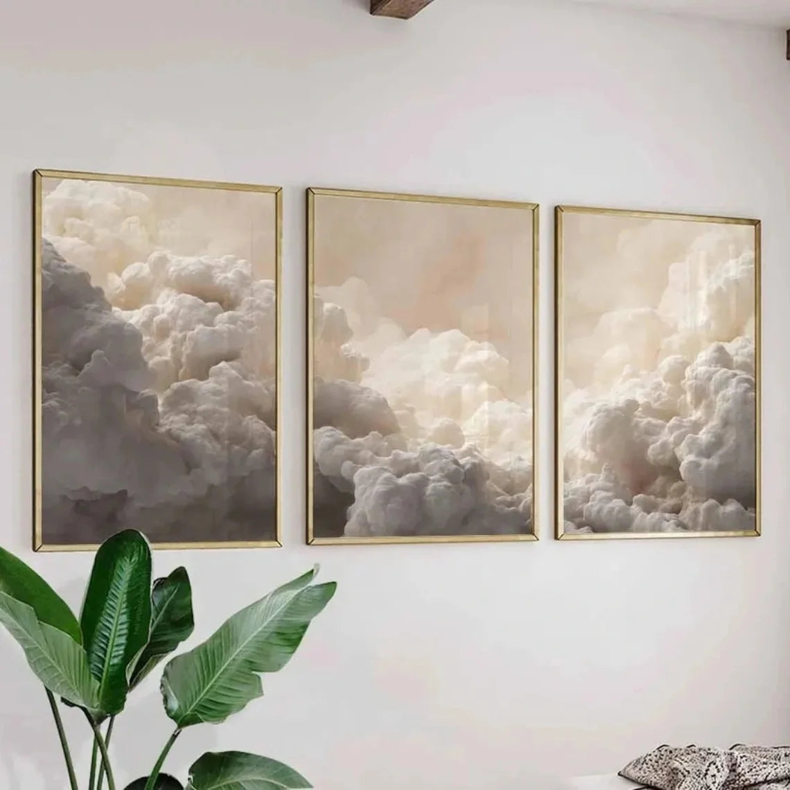 Set of 3Pcs Soft Neutral Cloudscape Canvas Print Set – Minimalist Atmospheric Sky Wall Art for Modern Living Room, Bedroom Home Décor
