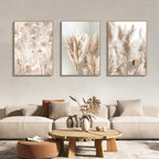 Set of 3Pcs Summer Seascape Coastal Pampas Grass Landscape Wall Art Fine Art Canvas Prints Modern Pictures of Calm For Living Room