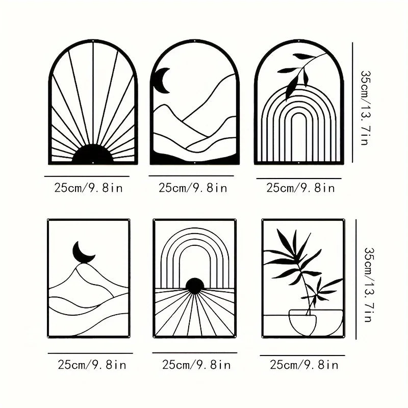 Set of 3Pcs Sun Moon Abstract Still Life Botanical Silhouettes Black Metal Wall Art 3D Sculptured Iron Craft Wall Decor For Living Room Dining Room Creative Home Decor 2025