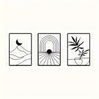 Set of 3Pcs Sun Moon Abstract Still Life Botanical Silhouettes Black Metal Wall Art 3D Sculptured Iron Craft Wall Decor For Living Room Dining Room Creative Home Decor 2025