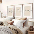 Set of 3Pcs Sweet Dreams Love Heart Wall Art Fine Art Canvas Prints Modern Minimalist Simple Art For Bedroom Nordic Living Room Decor