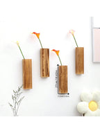 Set of 3 Nordic Wooden Vase Wall Planters - Natural Grain Finish, Minimalist Scandinavian Design, Perfect for Long-Stemmed Flowers and Home Decor, Versatile and Elegant Decorative Pieces