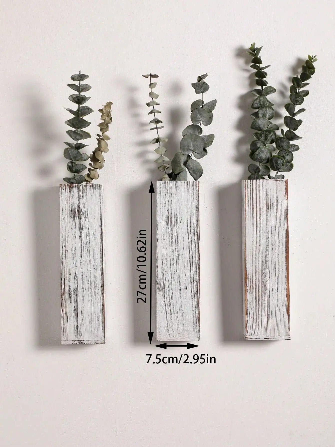 Set of 3 Nordic Wooden Vase Wall Planters - Natural Grain Finish, Minimalist Scandinavian Design, Perfect for Long-Stemmed Flowers and Home Decor, Versatile and Elegant Decorative Pieces