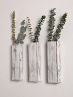 Set of 3 Nordic Wooden Vase Wall Planters - Natural Grain Finish, Minimalist Scandinavian Design, Perfect for Long-Stemmed Flowers and Home Decor, Versatile and Elegant Decorative Pieces
