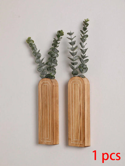 Set of 3 Nordic Wooden Vase Wall Planters - Natural Grain Finish, Minimalist Scandinavian Design, Perfect for Long-Stemmed Flowers and Home Decor, Versatile and Elegant Decorative Pieces