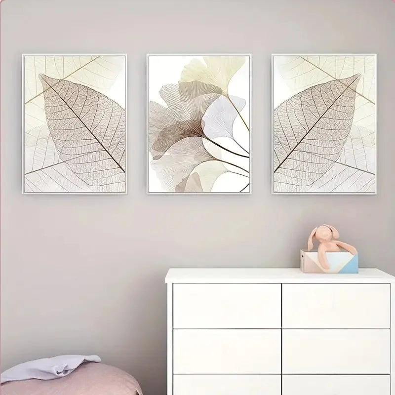Set of 3 PCS Modern Botanical Leaf Veins Wall Art Fine Art Canvas Prints Simple Neutral Tone Pictures For Living Room Scandinavian Style Home Decor