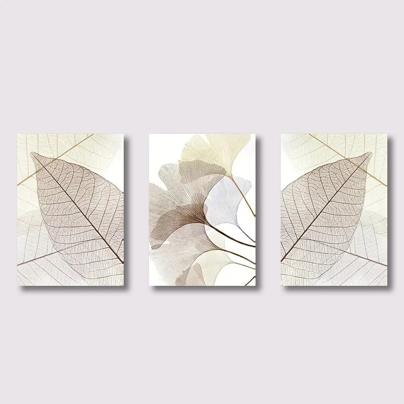 Set of 3 PCS Modern Botanical Leaf Veins Wall Art Fine Art Canvas Prints Simple Neutral Tone Pictures For Living Room Scandinavian Style Home Decor