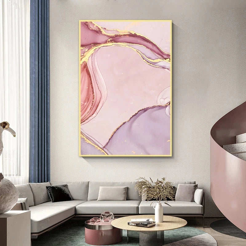 Set of 3 Pcs Colorful Golden Pink Abstract Marble Print Wall Art Fine Art Canvas Prints Posters Pictures For Living Room Bedroom Home Decor