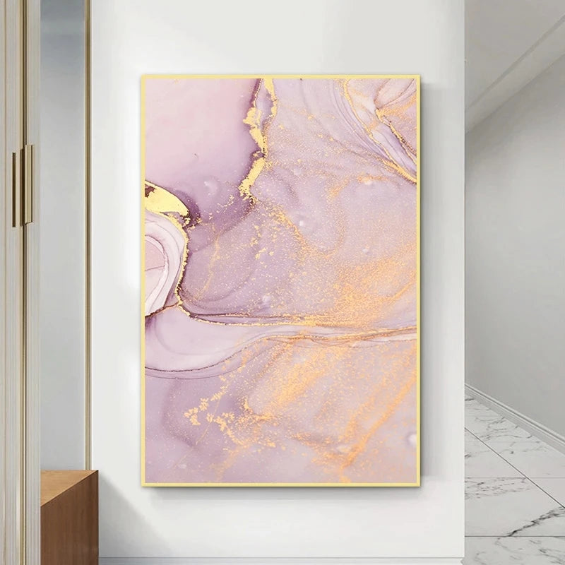 Set of 3 Pcs Colorful Golden Pink Abstract Marble Print Wall Art Fine Art Canvas Prints Posters Pictures For Living Room Bedroom Home Decor