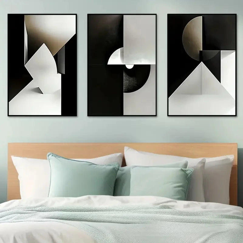 Set of 3 Pcs Modern Geometric Wall Art Fine Art Canvas Prints Neutral Color Palette Black Grey Abstract Pictures For Living Room Contemporary Home Decor 2025 02