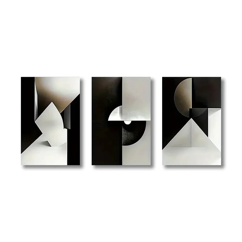 Set of 3 Pcs Modern Geometric Wall Art Fine Art Canvas Prints Neutral Color Palette Black Grey Abstract Pictures For Living Room Contemporary Home Decor 2025 05