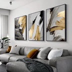 Set of 3 Pcs Thick Brush Grey Golden Abstract Wall Art Fine Art Canvas Prints Pictures For Living Dining Room Modern Art For Contemporary Interiors 2025