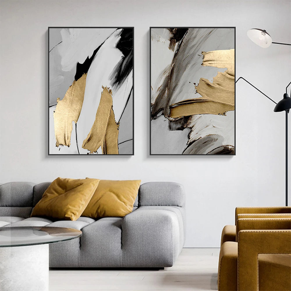 Set of 3 Pcs Thick Brush Grey Golden Abstract Wall Art Fine Art Canvas Prints Pictures For Living Dining Room Modern Art For Contemporary Interiors 2025