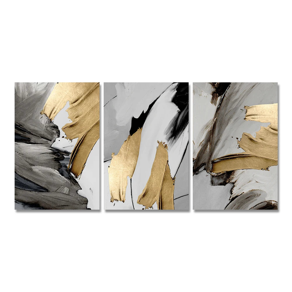 Set of 3 Pcs Thick Brush Grey Golden Abstract Wall Art Fine Art Canvas Prints Pictures For Living Dining Room Modern Art For Contemporary Interiors 2025