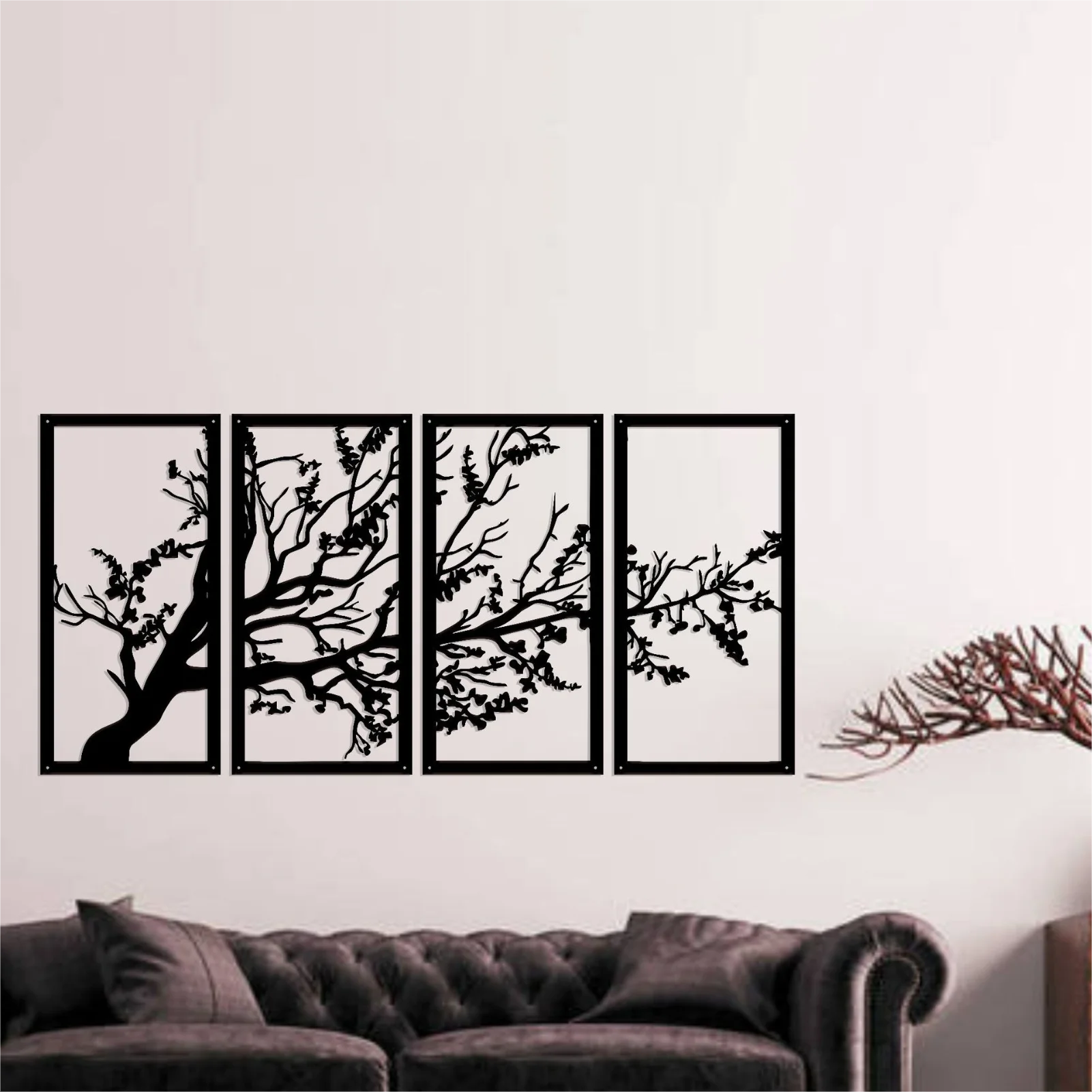 Set of 4Pcs Branches Of Life Metal Wall Art 3d Iron Crafted Plaques Modern Wall Decoration For Living Room Dining Room Creative Nordic Art Decor