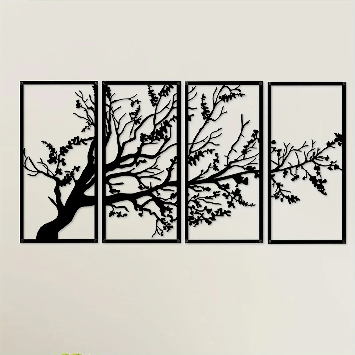 Set of 4Pcs Branches Of Life Metal Wall Art 3d Iron Crafted Plaques Modern Wall Decoration For Living Room Dining Room Creative Nordic Art Decor