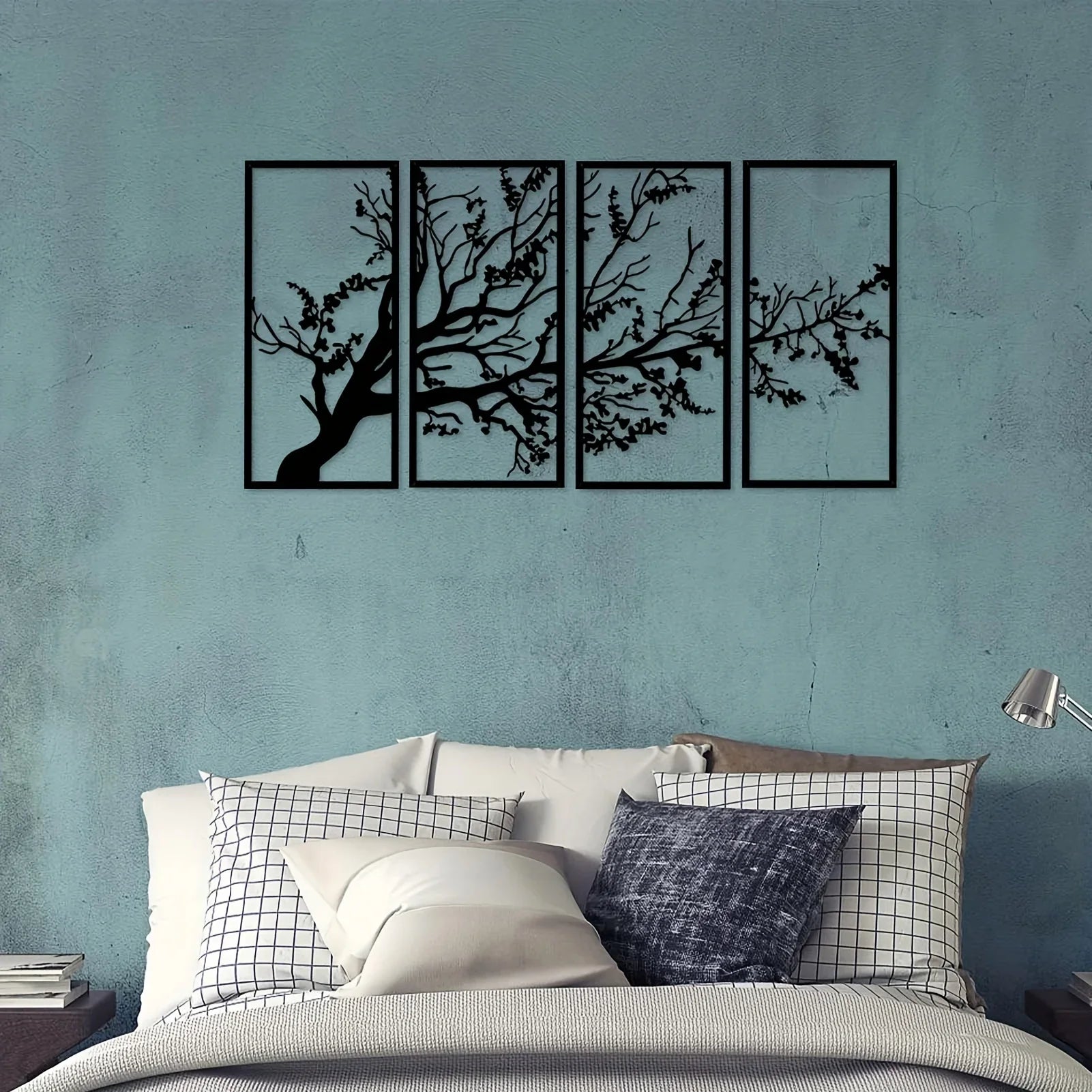 Set of 4Pcs Branches Of Life Metal Wall Art 3d Iron Crafted Plaques Modern Wall Decoration For Living Room Dining Room Creative Nordic Art Decor