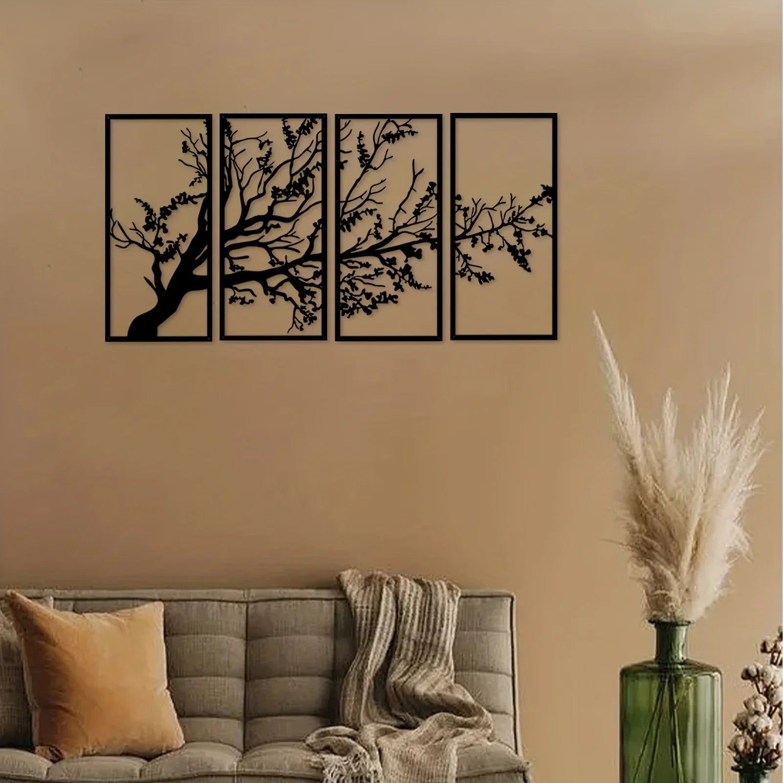 Set of 4Pcs Branches Of Life Metal Wall Art 3d Iron Crafted Plaques Modern Wall Decoration For Living Room Dining Room Creative Nordic Art Decor