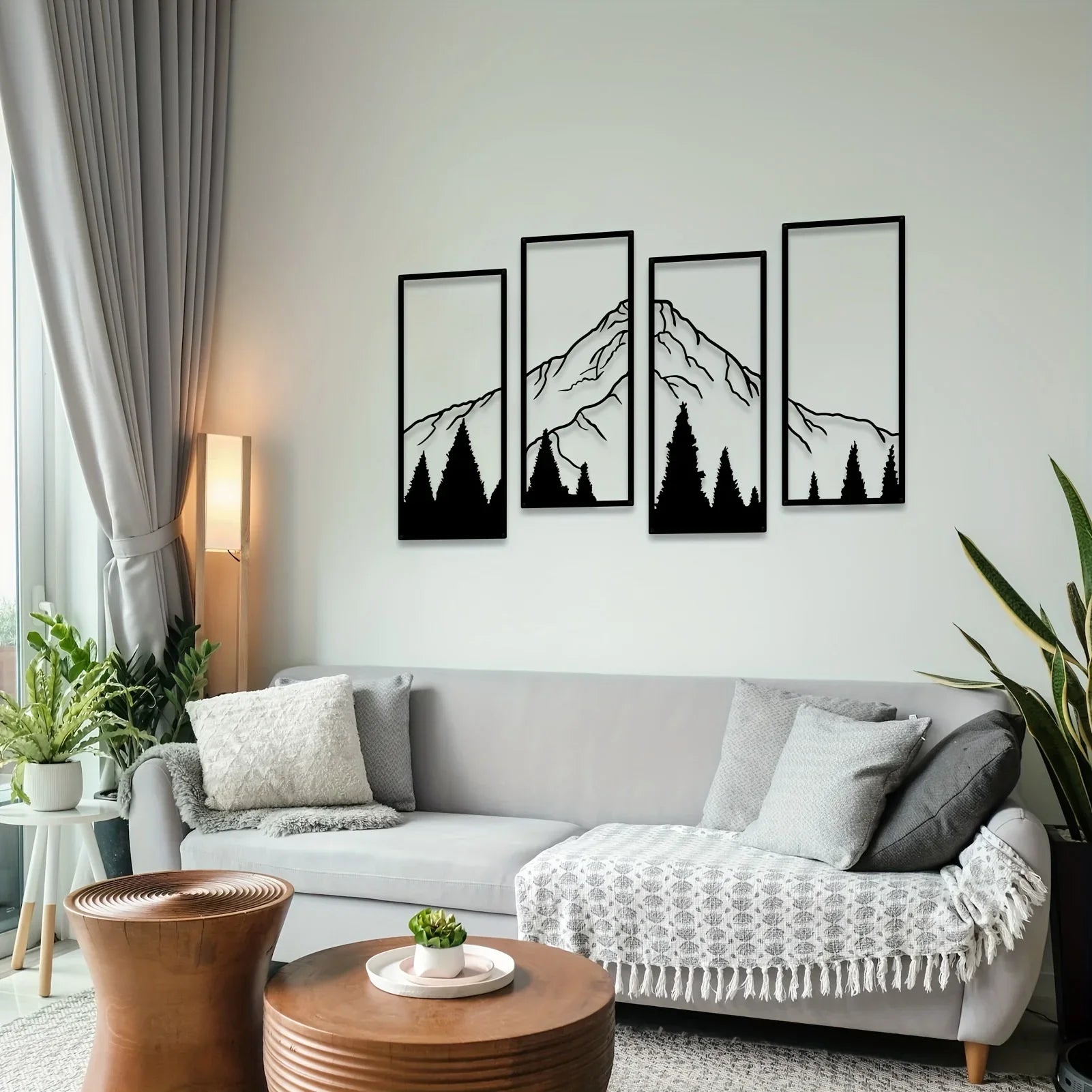 Set of 4Pcs Forest Mountain Landscape Iron Art Wall Art 3D Metal Wall Decor For Living Room Dining Room Creative Nordic Home Decor