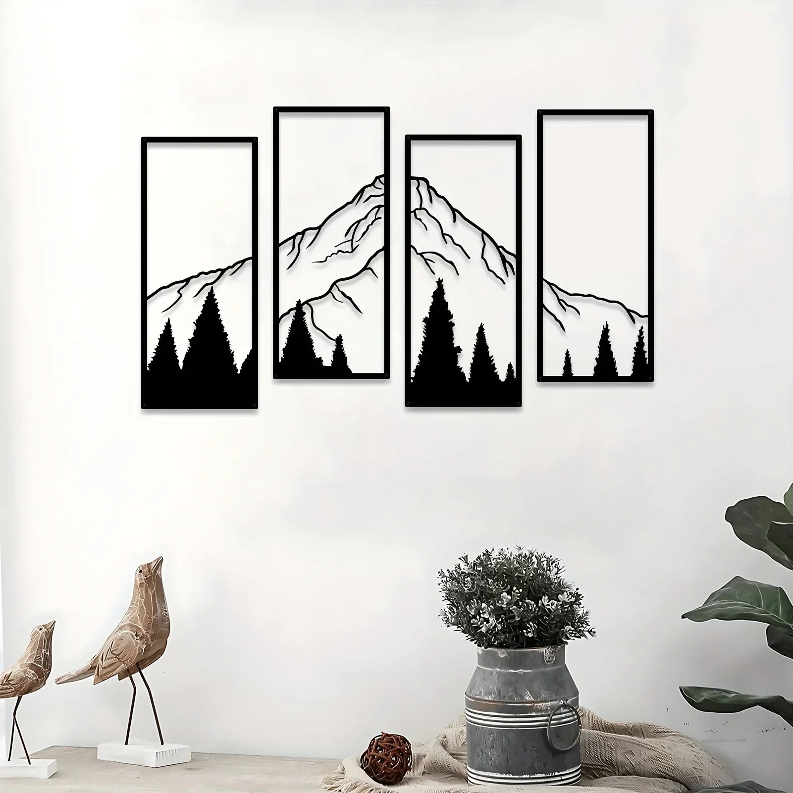 Set of 4Pcs Forest Mountain Landscape Iron Art Wall Art 3D Metal Wall Decor For Living Room Dining Room Creative Nordic Home Decor